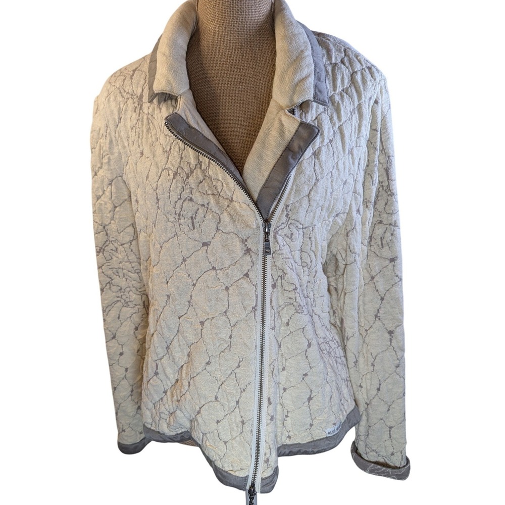 BLUE WILLIS Women XL Quilted Textured Jacket Beige Grey Zipper Motorcycle Collar